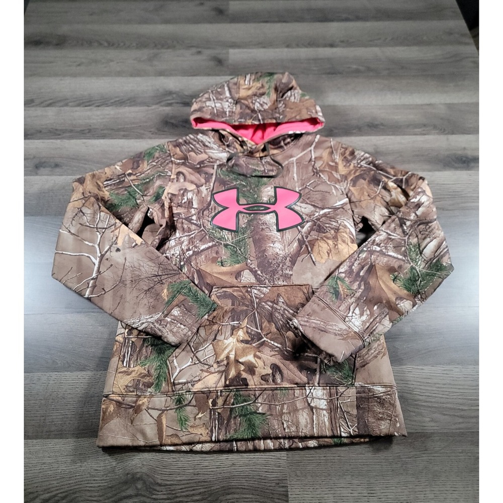 Under Armour Hoodie Hooded Sweatshirt Womens Small Loose Fit Camo Mossy Oak Pink